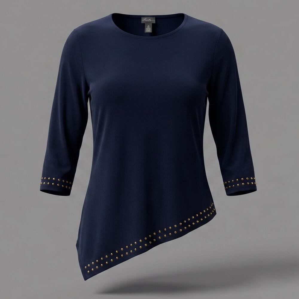 Chico's Women's L‎ Y2K Minimalist Edgy Resortwear Asymmetrical Studded Tunic Top
